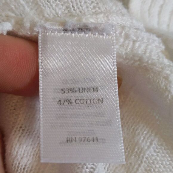 J. Jill white thin knit v-neck sweater, linen & cotton blend, ribbed M - Picture 5 of 9